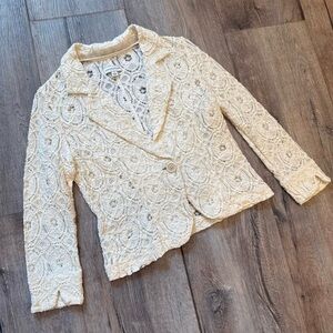 Adrienne Vittadini Cream Lace Blazer Jacket | Elegant Lace Dressy Small